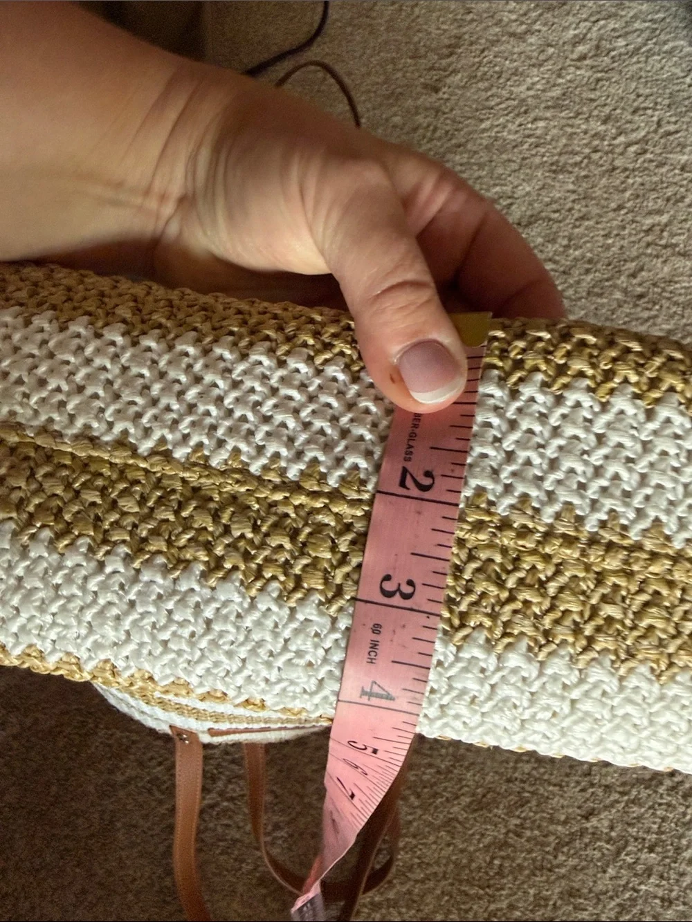 Striped Woven Tote Bag in White and Tan